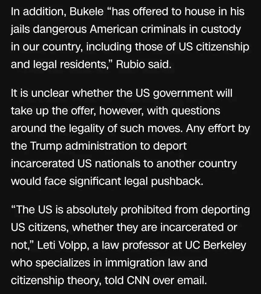 The image displays a block of white text on a black background, quoting a CNN article discussing Salvadoran President Nayib…