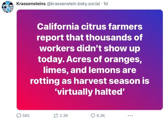 The image displays a social media post with a gradient pink-to-purple background. White text overlaid on the background…