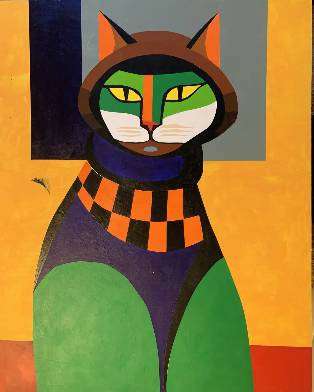 Whimsical Cat Art Featuring a Stylish Cat in a Hat