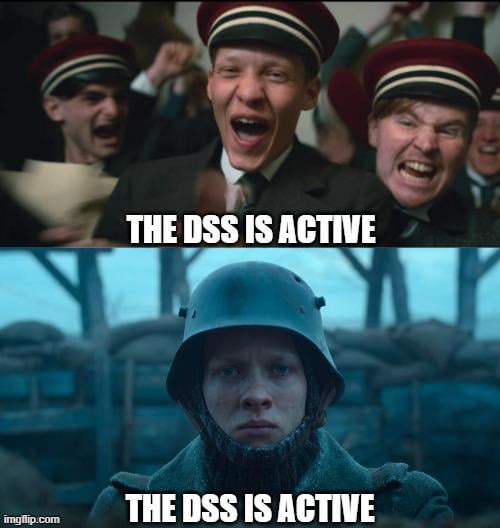 The top panel shows several men in military-style uniforms with red caps, screaming excitedly. The bottom panel shows a…