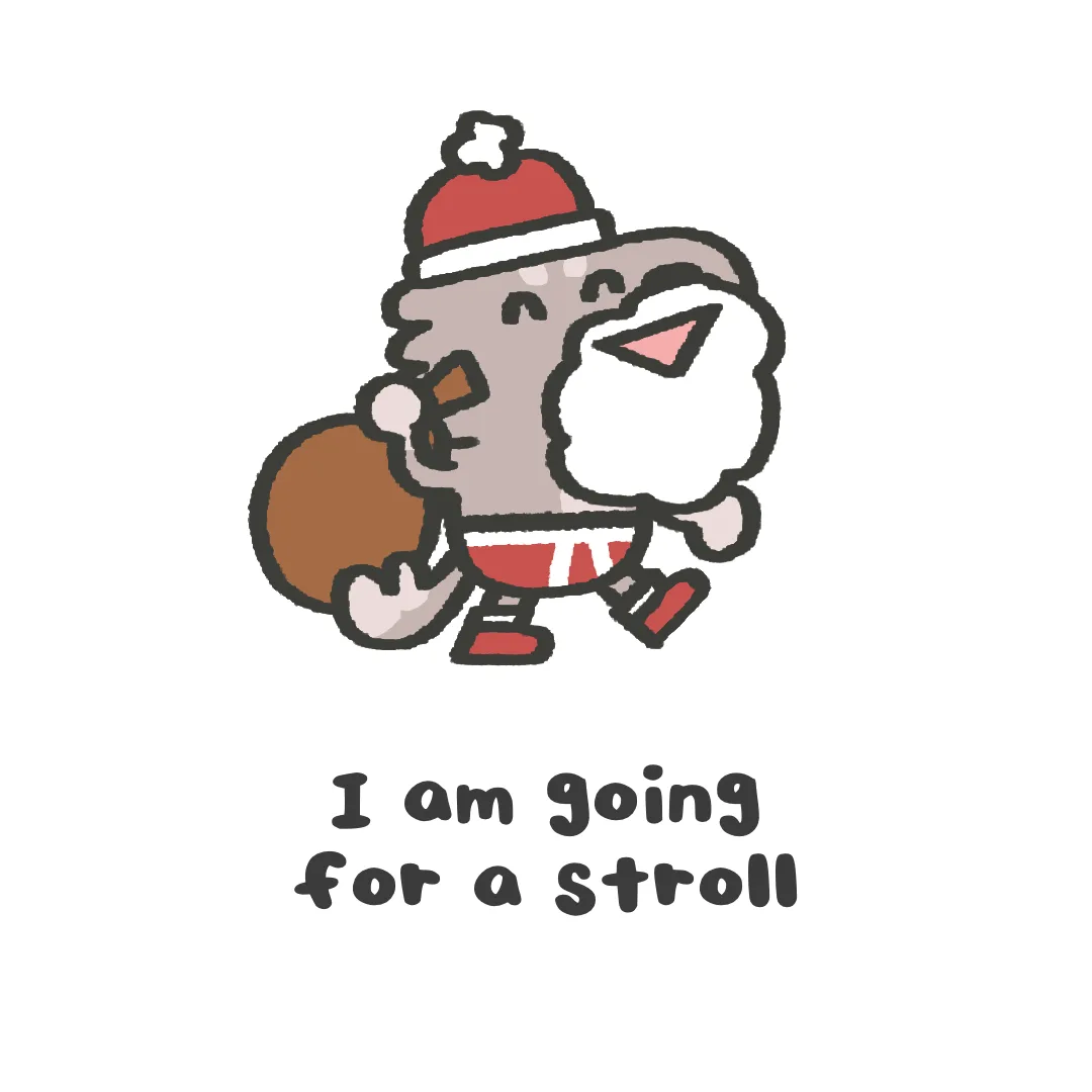 A cartoon beaver wearing a red Santa hat with a white pom-pom, a white beard, and red-and-white striped pants, carrying a…