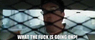 A meme featuring six panels of a man with glasses looking through a diamond-patterned mesh, his expression escalating from…