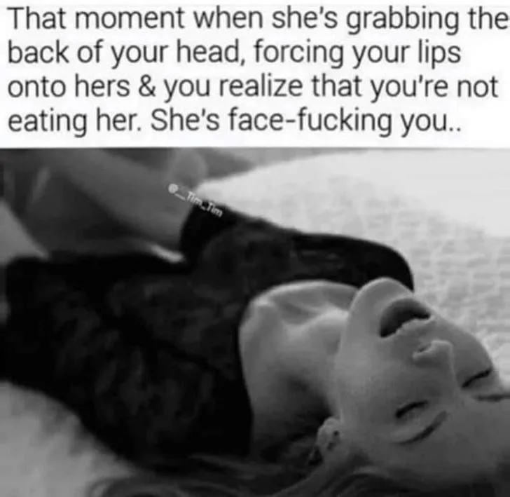 A black-and-white photo shows a woman lying on her back with her eyes closed and mouth slightly open, appearing relaxed or…