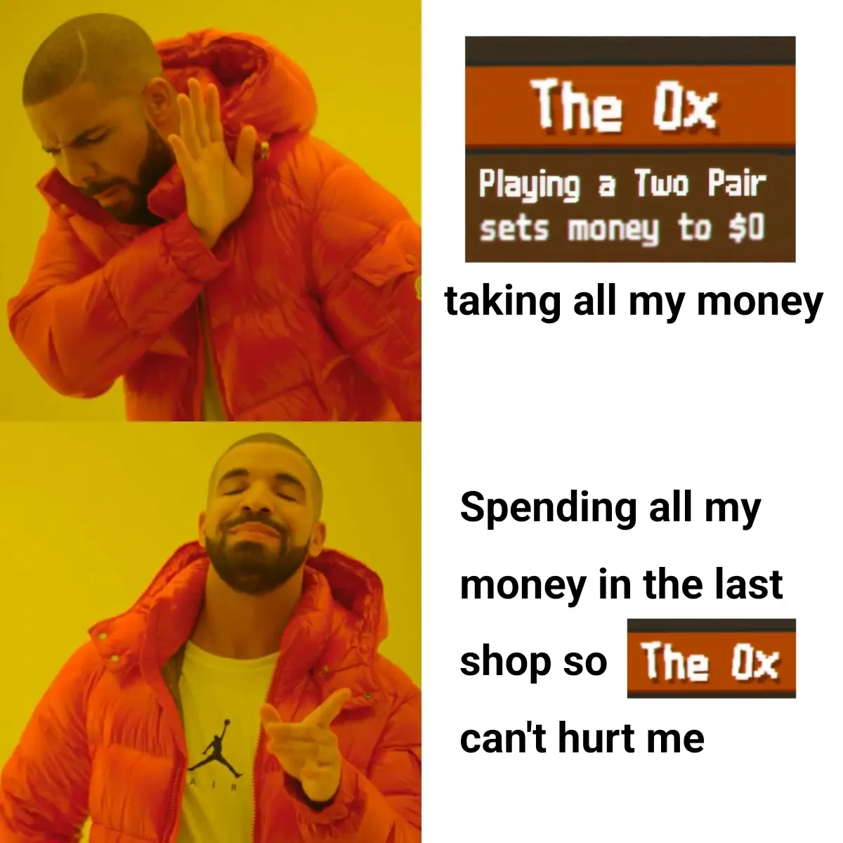 The image is a two-panel meme featuring Drake. In the top panel, he covers his ear with a frustrated expression, next to…