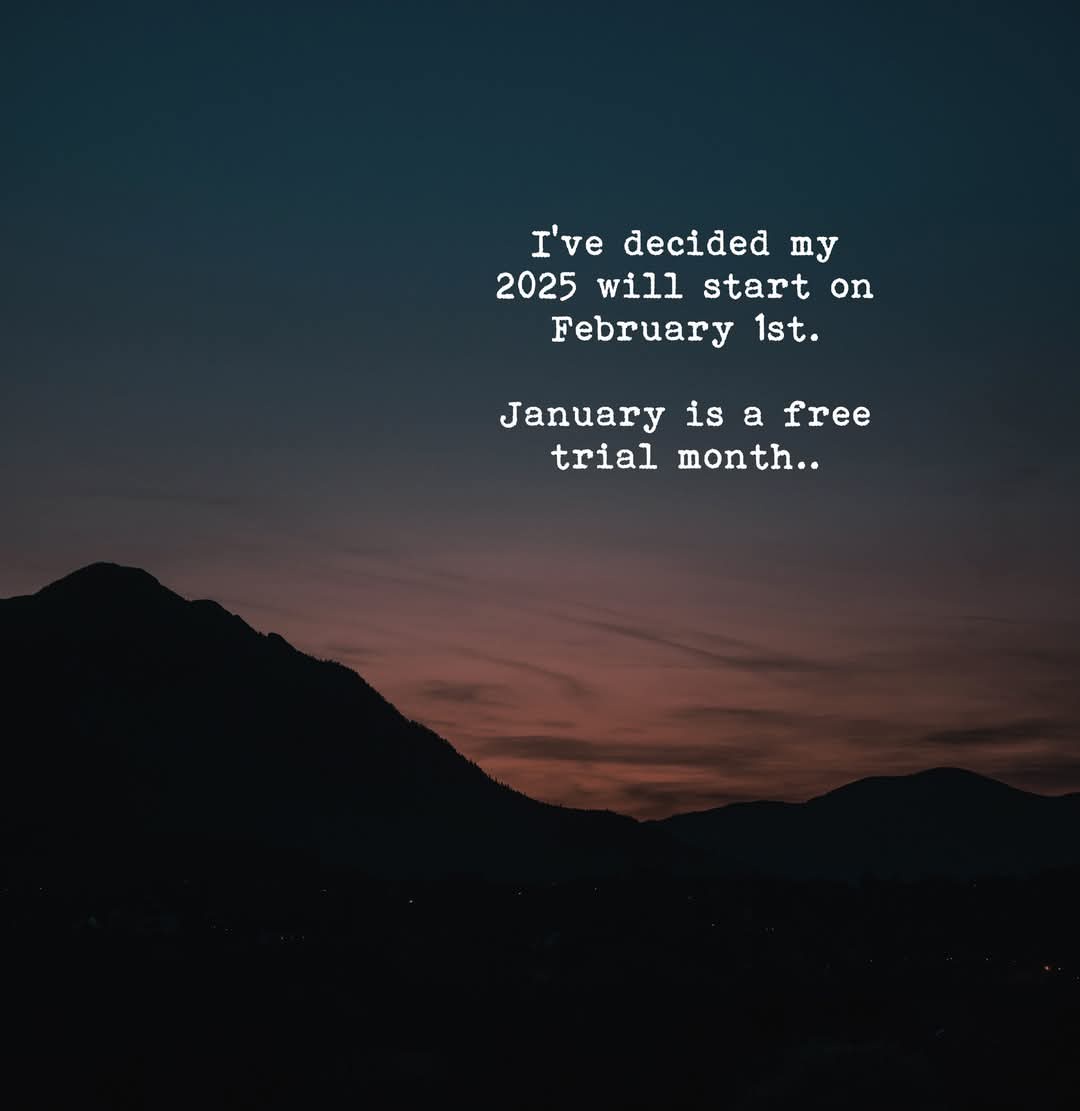 A dark mountain silhouette against a twilight sky with gradient hues of deep blue and orange. White text overlaid reads…