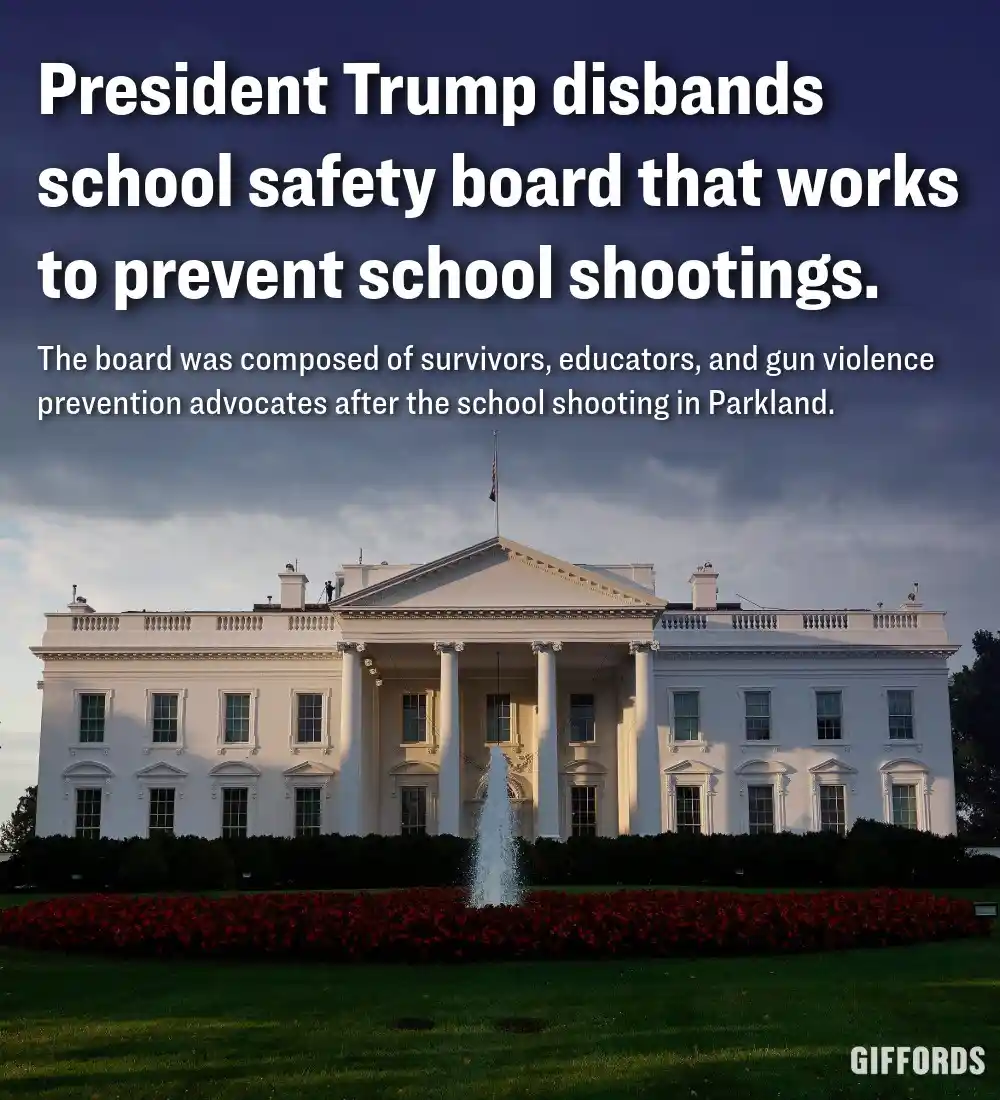 The image shows the White House with a fountain and red flowerbeds in front, under a cloudy sky. Overlaid white text states…
