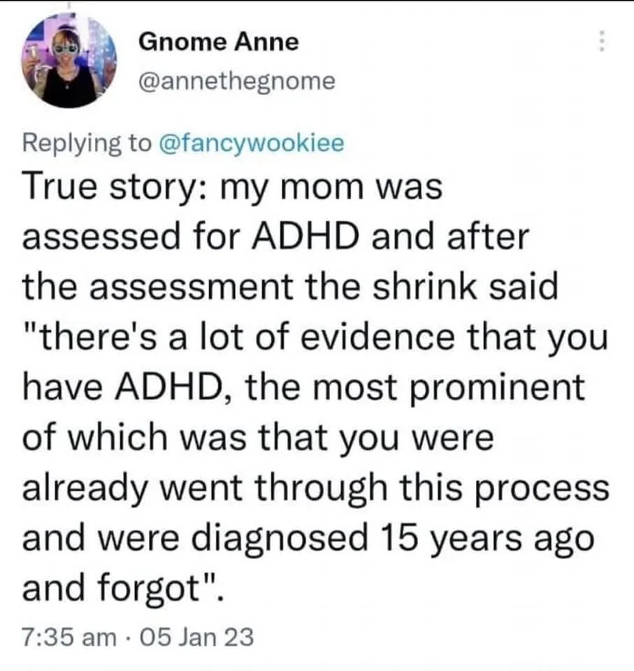 A screenshot of a tweet from user Gnome Anne (@annethegnome) replying to @fancywookiee. The tweet reads: 'True story: my mom…