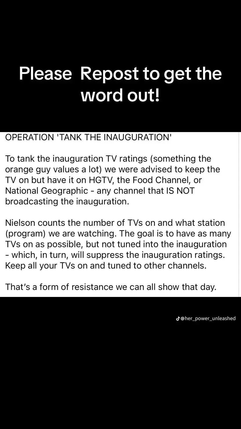 A black-and-white image with white text overlays explaining a protest tactic called 'Operation Tank the Inauguration'. The…