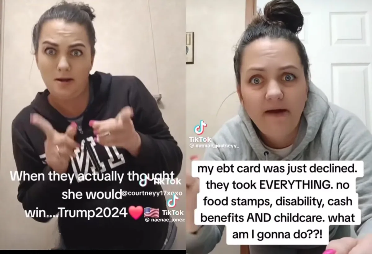 The image is a split-screen of a woman with wide eyes and shocked expression. On the left, text reads 'When they actually…