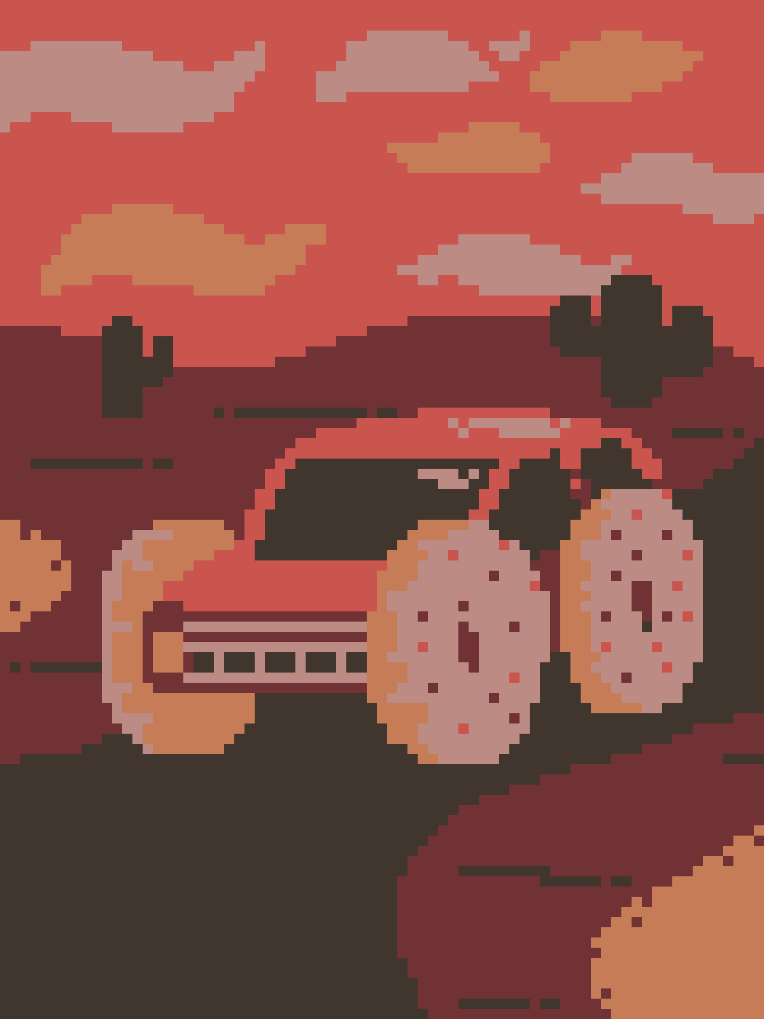 A pixel-art image shows a person with dark hair and a red hat, holding a large, pixelated cookie with chocolate chips…