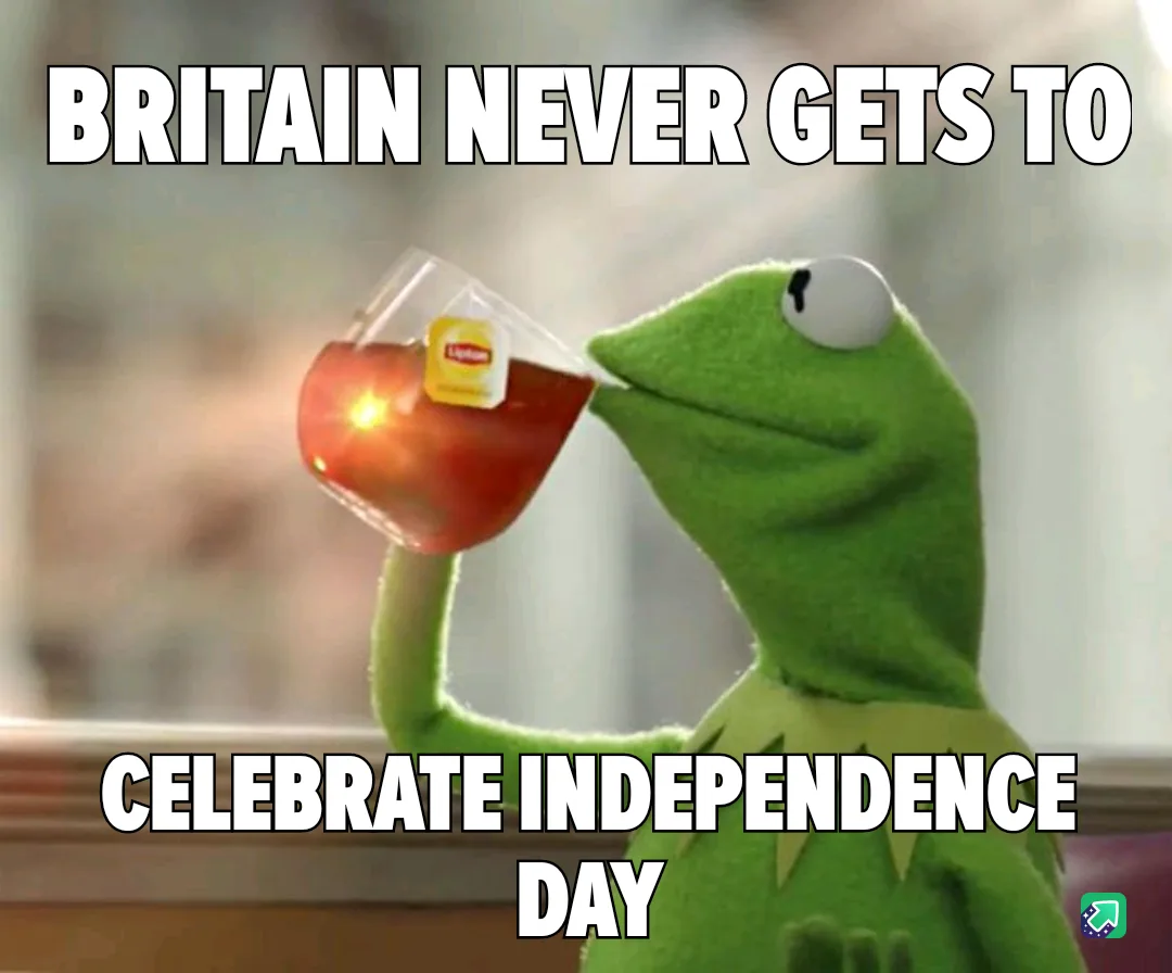 A green frog puppet, Kermit the Frog, is shown sipping tea from a glass with a Lipton tea bag visible, looking content. The…