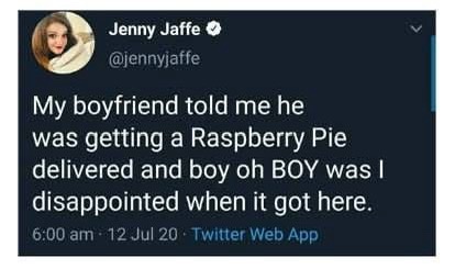 A screenshot of a tweet by Jenny Jaffe (@jennyjaffe) from July 12, 2020, at 6:00 am, showing her expressing disappointment…