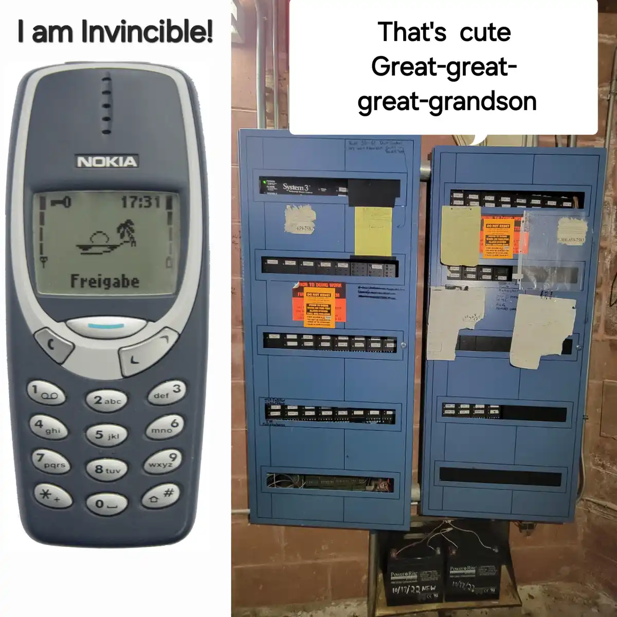 The image displays two side-by-side photos: a gray Nokia phone with a screen showing 'Freigabe' and a time of 17:31…