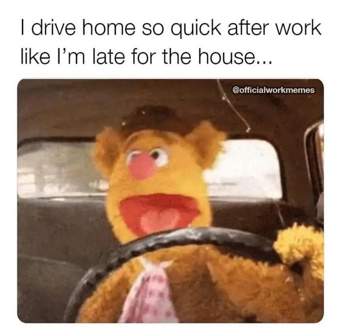A yellow Muppet character with a red nose and wide eyes is shown driving a car, gripping the steering wheel with a startled…