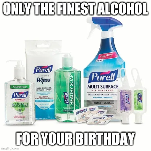 An image displays a collection of Purell brand cleaning and sanitizing products including hand sanitizer, wipes…