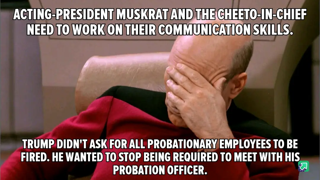 A man in a red Starfleet uniform sits in a chair, covering his face with his hand in a gesture of despair or exasperation…