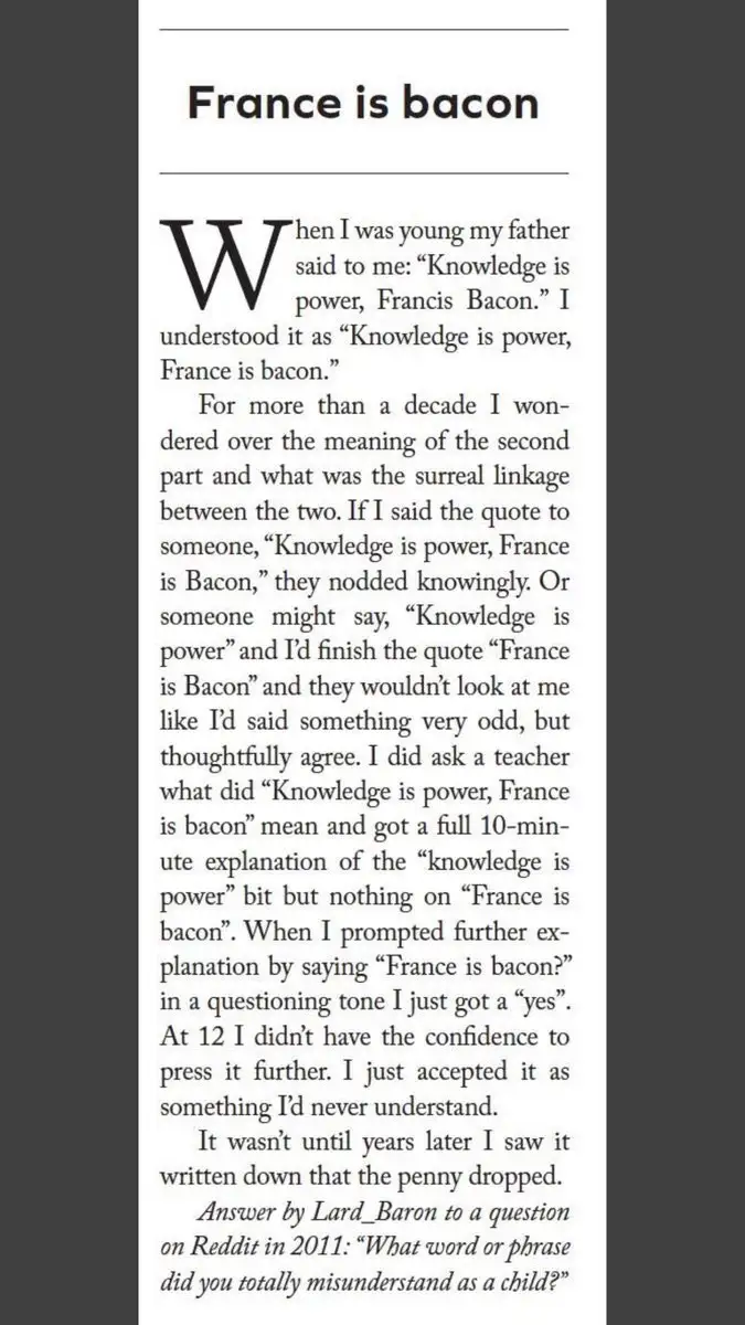 The image displays a text excerpt from a Reddit answer by Lard_Baron, where they recount misunderstanding the phrase…