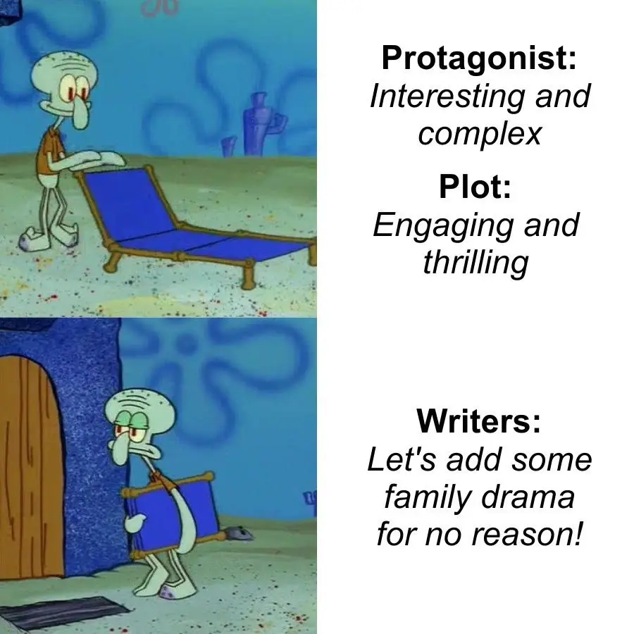 The image is a two-panel meme featuring the animated character Squidward from SpongeBob SquarePants. In the top panel, he…