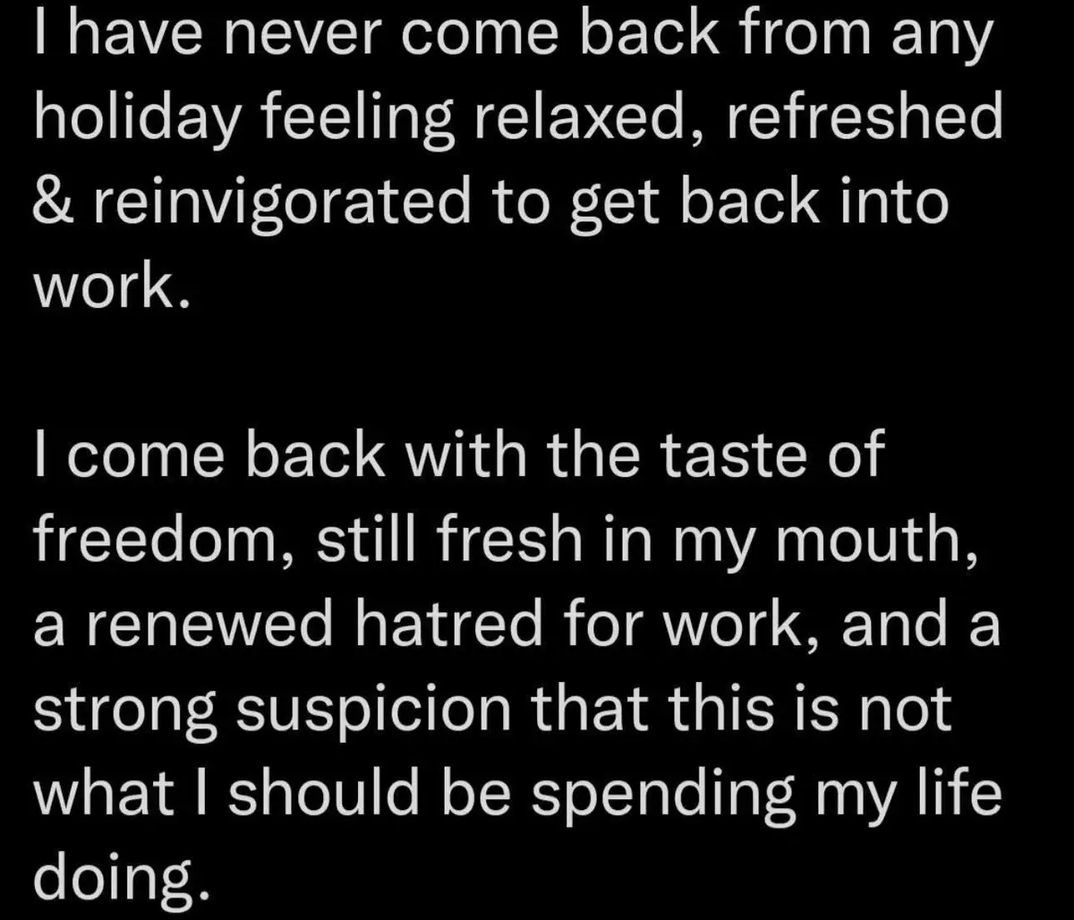 The image is a black background with white text in two paragraphs. The first paragraph states that the person has never…