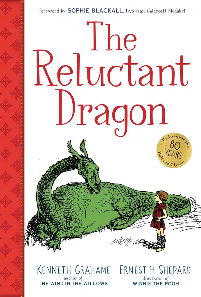 The cover of the book 'The Reluctant Dragon' by Kenneth Grahame, illustrated by Ernest H. Shepard, shows a large green…