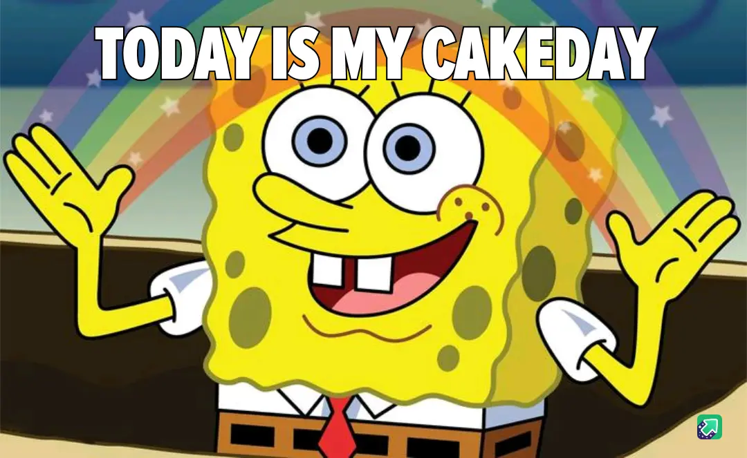 The image features the animated character SpongeBob SquarePants with a wide, joyful smile, arms raised in celebration, set…
