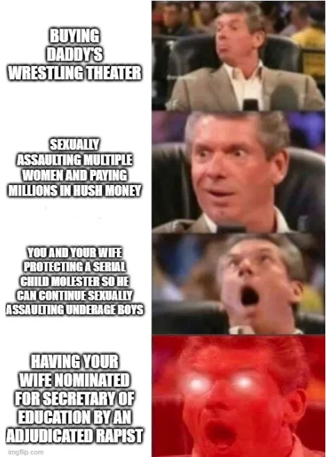A four-panel meme featuring a man in a suit reacting with increasing shock. The top panel shows him looking mildly…