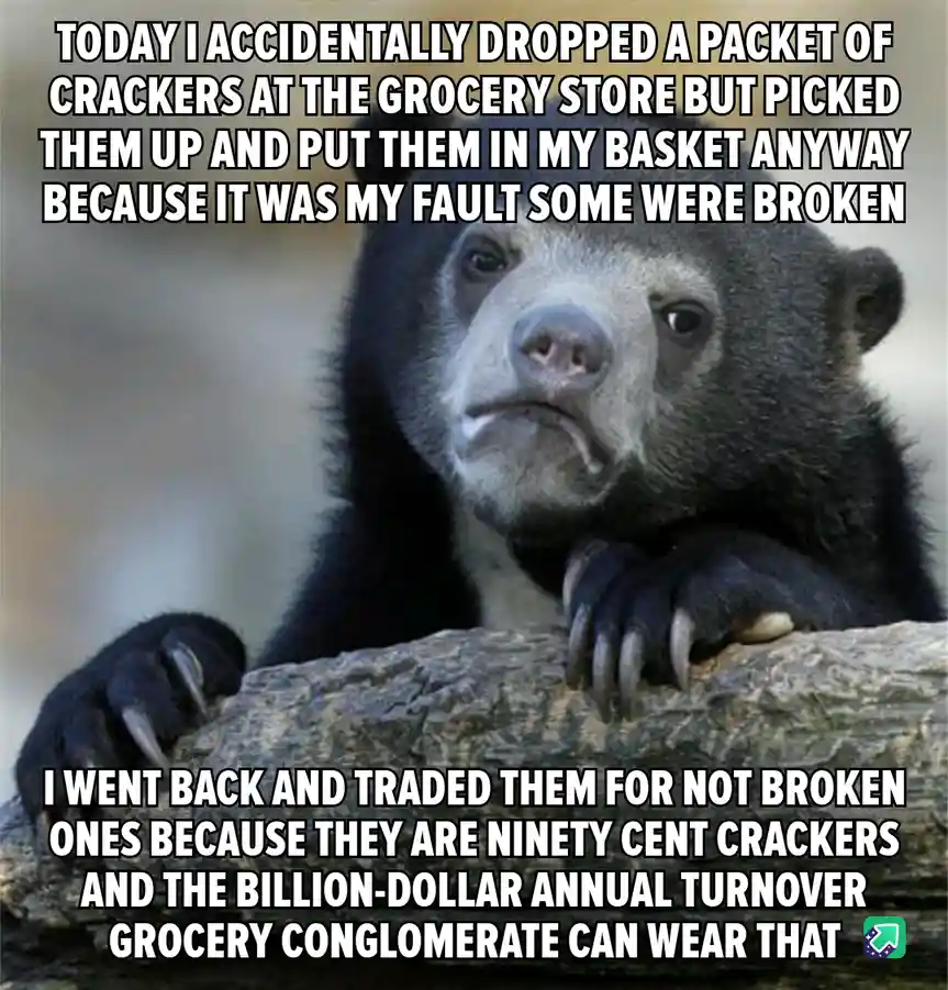 A close-up photo of a sad-looking sun bear resting its paws on a log, with white text overlaid in two blocks. The top text…