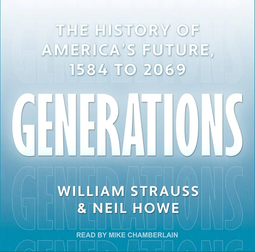The image displays the cover of the audiobook 'Generations' by William Strauss and Neil Howe, subtitled 'The History of…