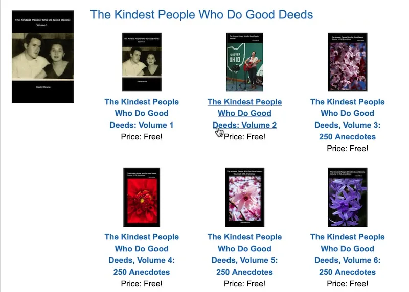 A grid of six book covers for 'The Kindest People Who Do Good Deeds' series, each with a different image: a black-and-white…