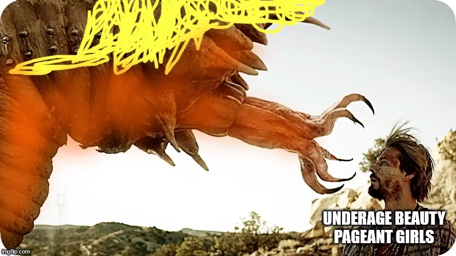 A man with a beard and dirt on his face looks up in awe at a giant, monstrous insect-like creature with multiple spiky limbs…