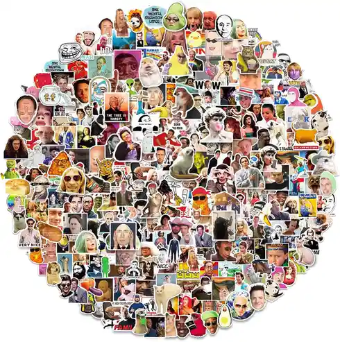 A large heart shape is formed by hundreds of overlapping internet memes and pop culture stickers, including characters like…