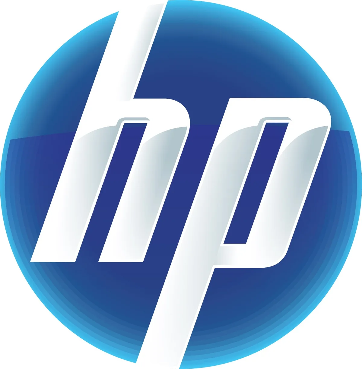 The image displays the official HP logo, featuring the lowercase letters 'hp' in white with a glossy, three-dimensional…