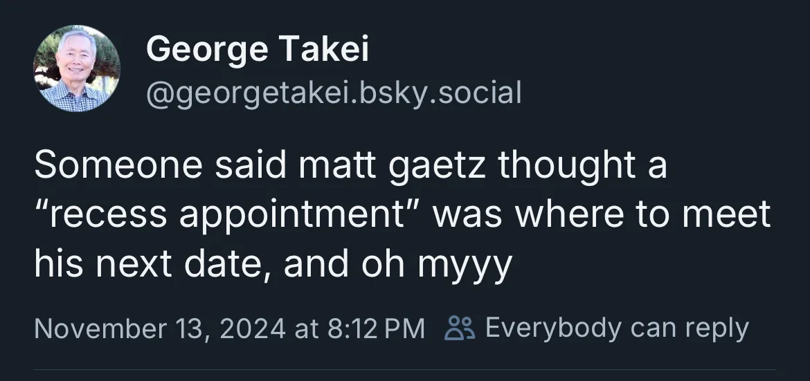 A screenshot of a social media post by George Takei, showing his profile picture and handle, with text stating 'Someone said…