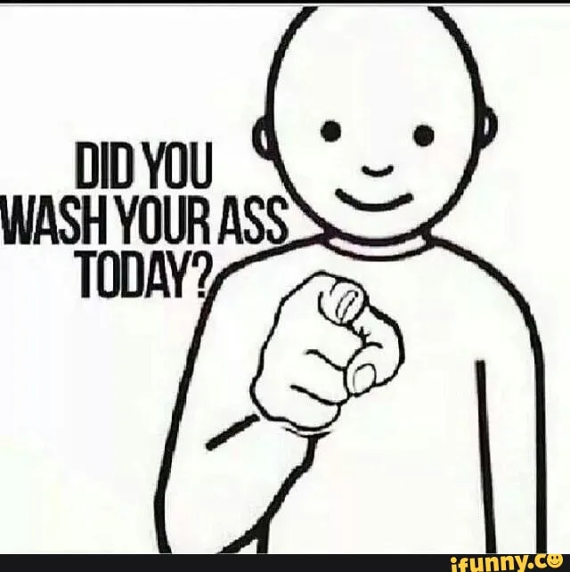 A simple black-and-white line drawing of a bald, smiling cartoon character pointing directly at the viewer. The text…