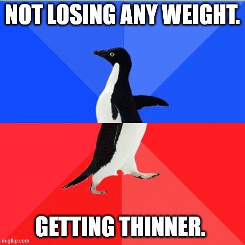A black-and-white penguin stands centered against a blue-and-red background, with bold white text at the top reading 'NOT…