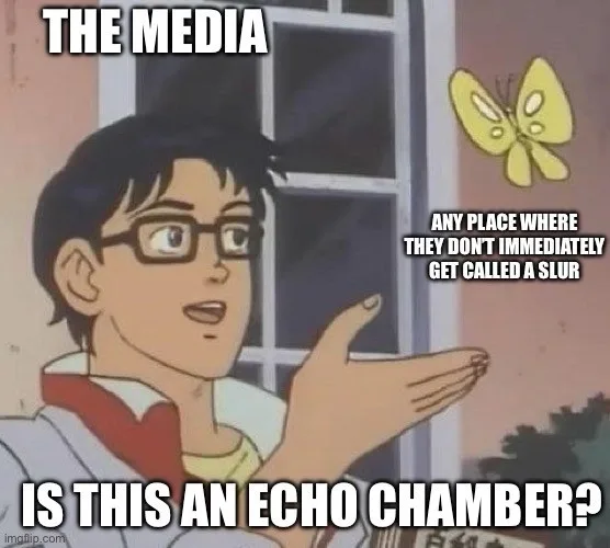 An anime character with glasses gestures toward a yellow butterfly near a window. The text reads 'THE MEDIA' at the top…