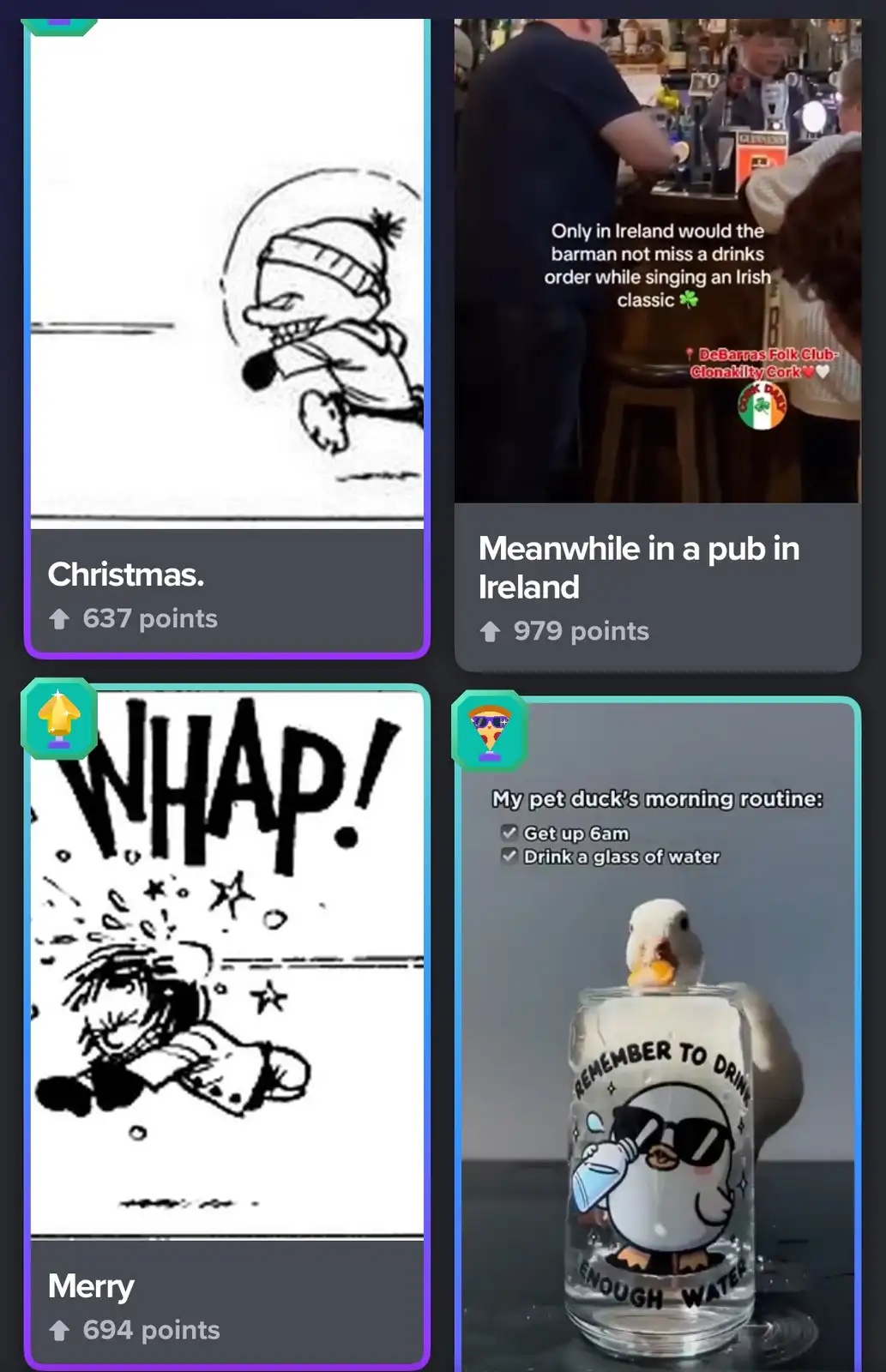 The image displays four separate meme panels. The top-left shows a black-and-white cartoon of a child in a winter hat…