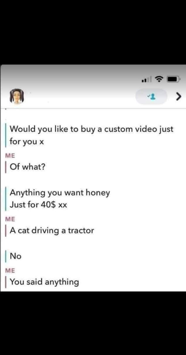 A screenshot of a text conversation where one person offers to make a custom video for 40 dollars, and the other asks what…