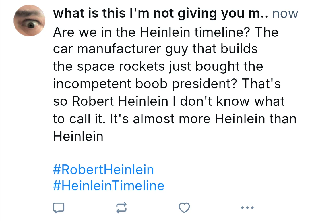 A screenshot of a tweet with a circular profile picture showing a single human eye. The tweet text reads: 'what is this I'm…