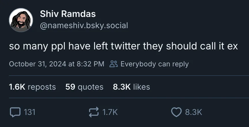 A screenshot of a social media post by Shiv Ramdas on a platform resembling Twitter, showing the text 'so many ppl have left…