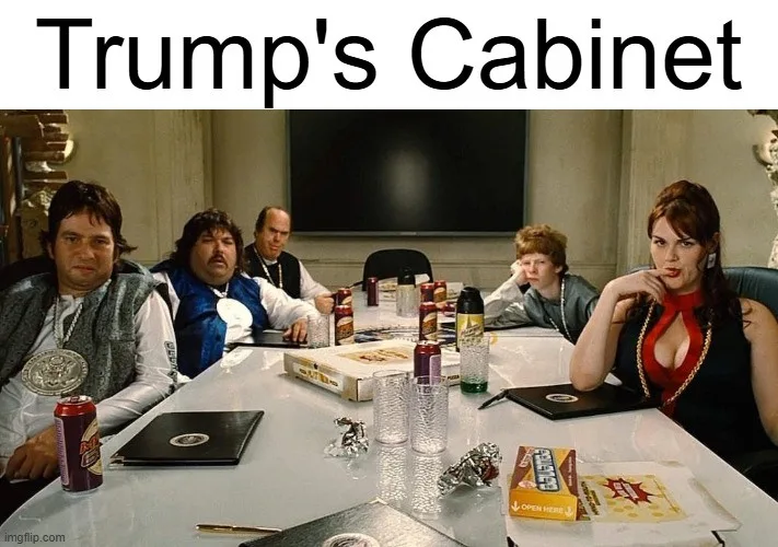 A still from the movie 'The Hangover' shows five men and one woman sitting around a conference table cluttered with beer…