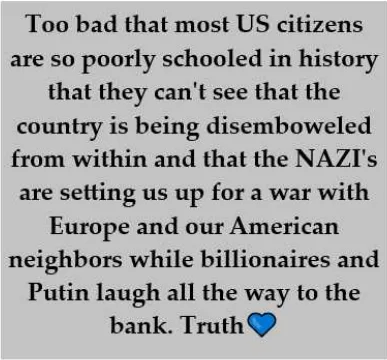 A plain gray background with black text that reads: 'Too bad that most US citizens are so poorly schooled in history that…