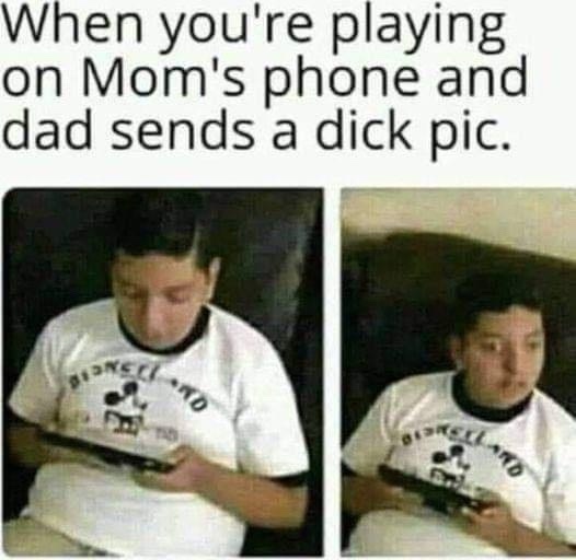 A two-panel meme showing a young boy in a white Disneyland t-shirt looking down at a phone in the first panel, then looking…