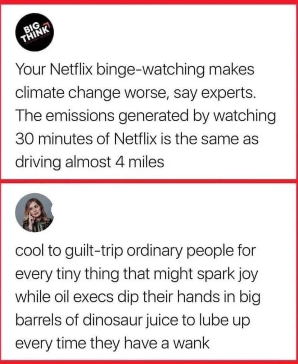 The image displays two text blocks resembling social media comments. The top block, attributed to 'Big Think', states that…