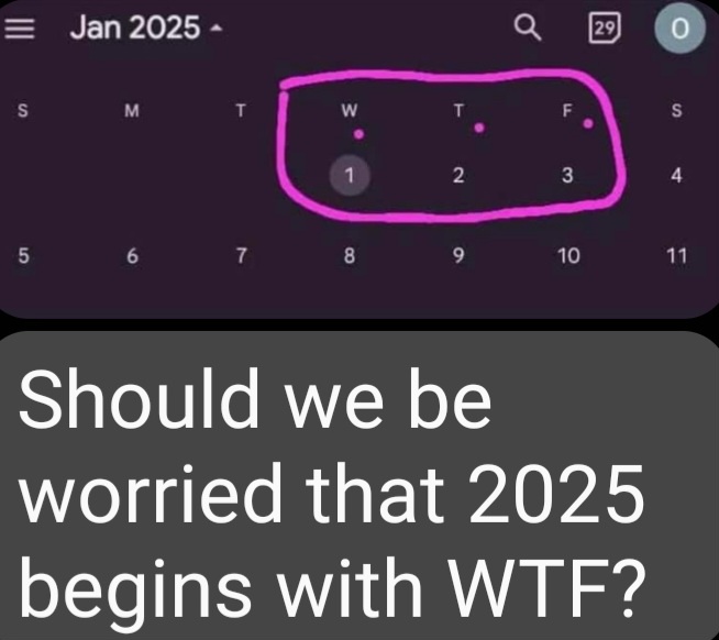 A calendar view for January 2025 highlights the first three days of the month — January 1st (Wednesday), January 2nd…