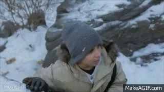 A six-panel gif sequence from the movie 'Elf' shows a man in a green elf costume with a red and yellow hat, initially…