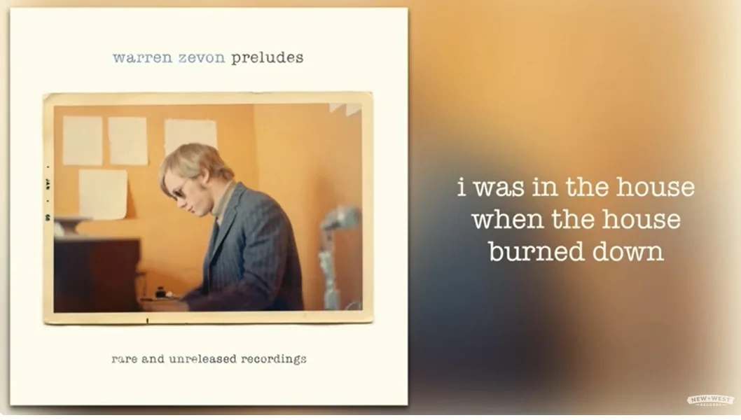 The image shows the album cover for Warren Zevon's 'Preludes,' featuring a vintage photo of Zevon playing piano. The…