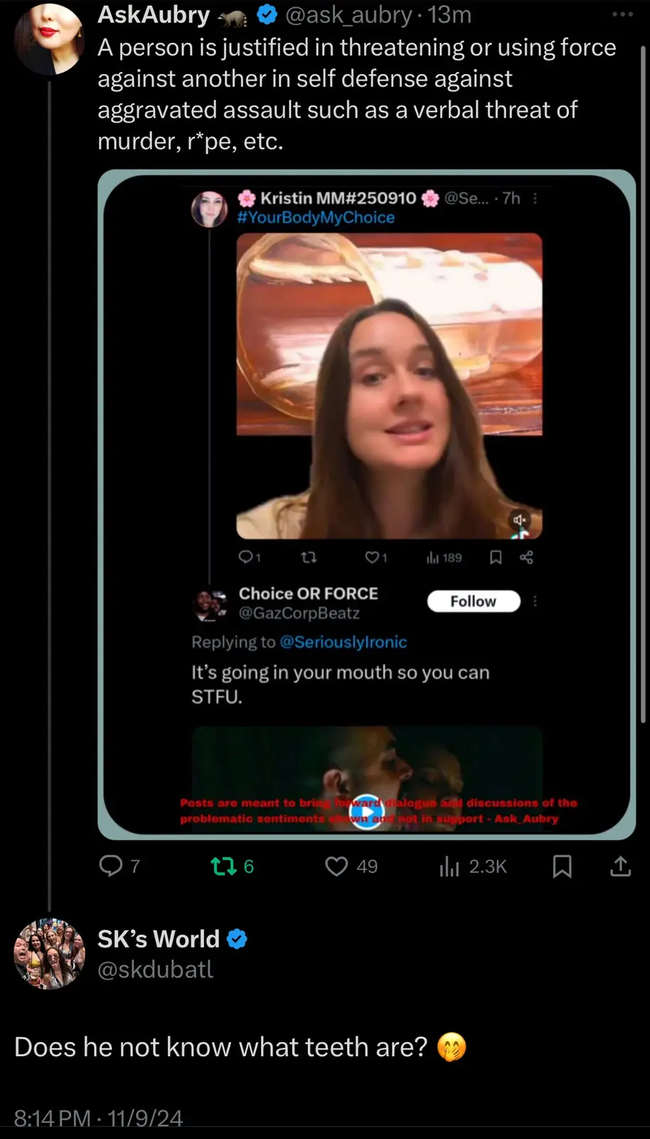 A screenshot of a Twitter thread shows a reply to a tweet with a video of a woman speaking, overlaid with the text 'It's…