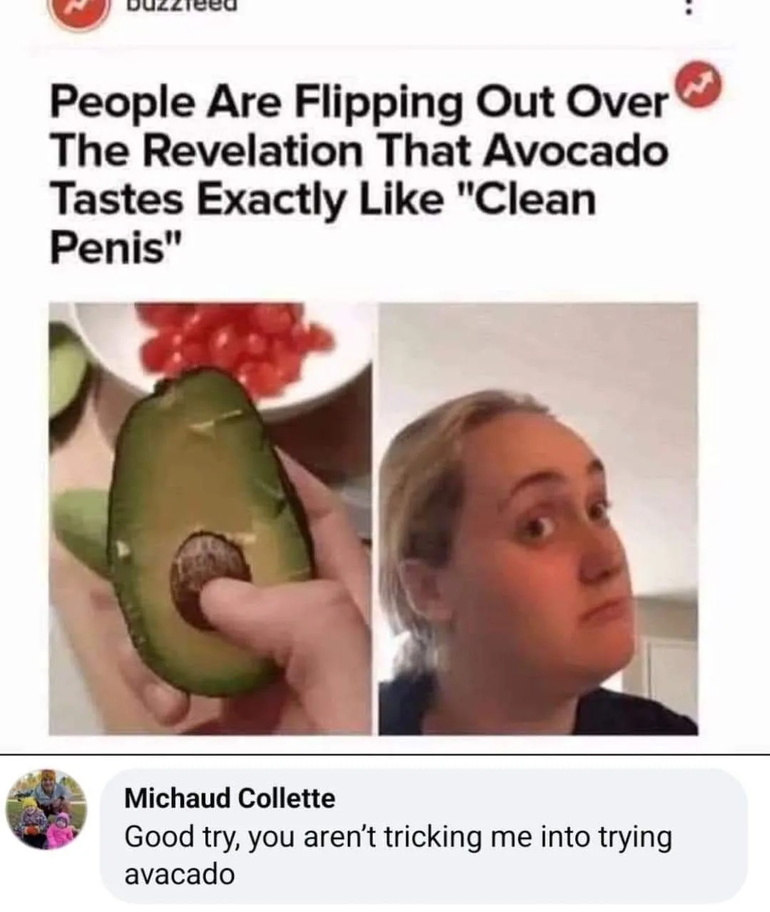 The image shows a split-screen: on the left, a hand holds a halved avocado next to a bowl of cherry tomatoes; on the right…