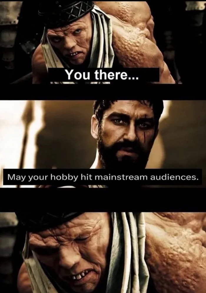 A three-panel meme featuring a muscular, scarred man with a headband and a white cloth draped over his shoulder. In the…